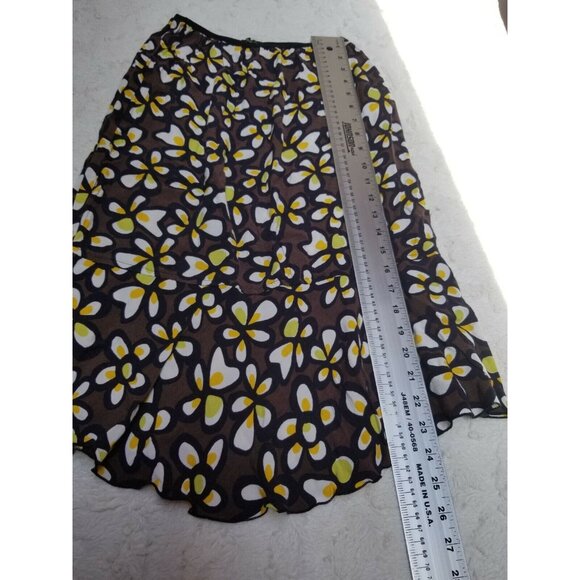 Loco Lindo Womens Small Flare Skirt Pull On Knee-Length Floral Plumeria Brown - Picture 6 of 6